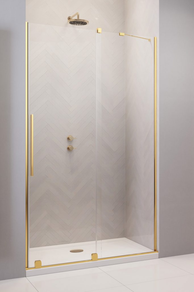 душевая дверь radaway furo gold dwj 90r 90x200 стекло прозрачное, профиль золото (правая)