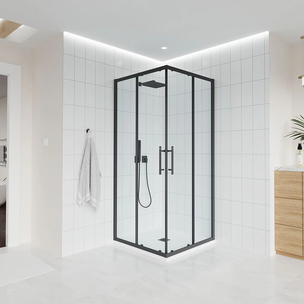 душевой уголок veconi evo 300 b 110x90 прозрачные стекла / профиль черный матовый