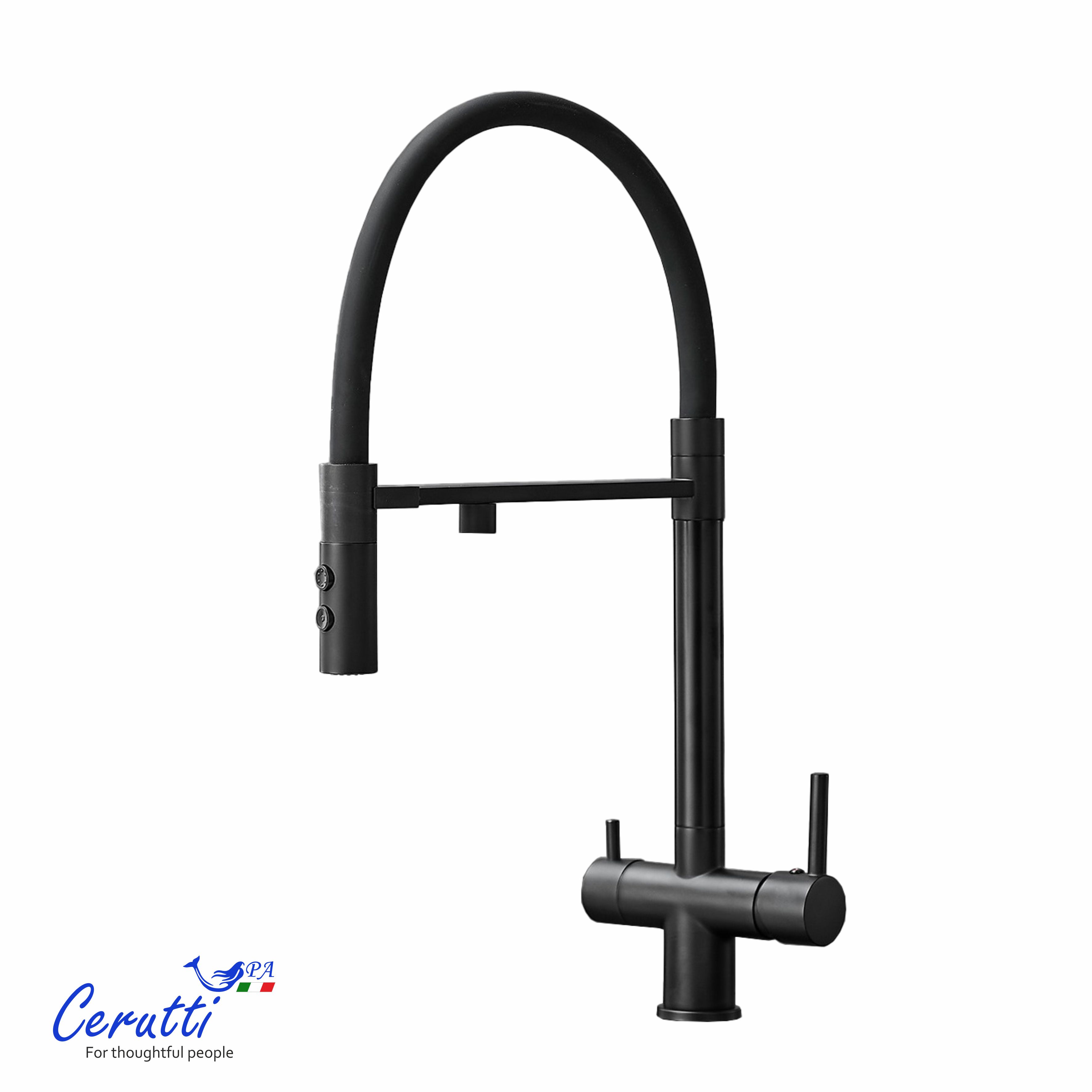 смеситель для кухни ceruttispa torre b ct12135 с выходом для фильтрованной воды, черный матовый