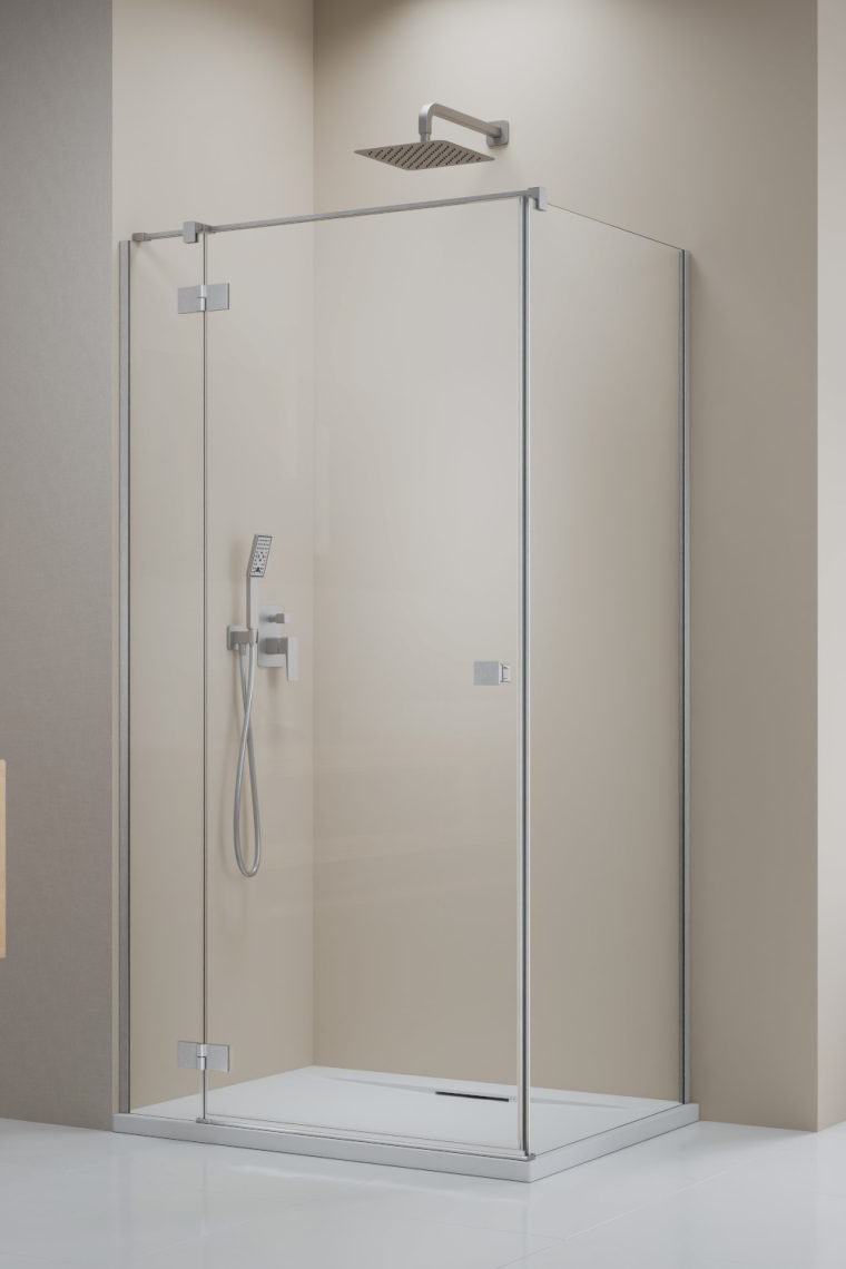 душевой уголок radaway essenza brushed nickel kdj 110x70 левый, стекла прозрачные, профиль брашированный никель