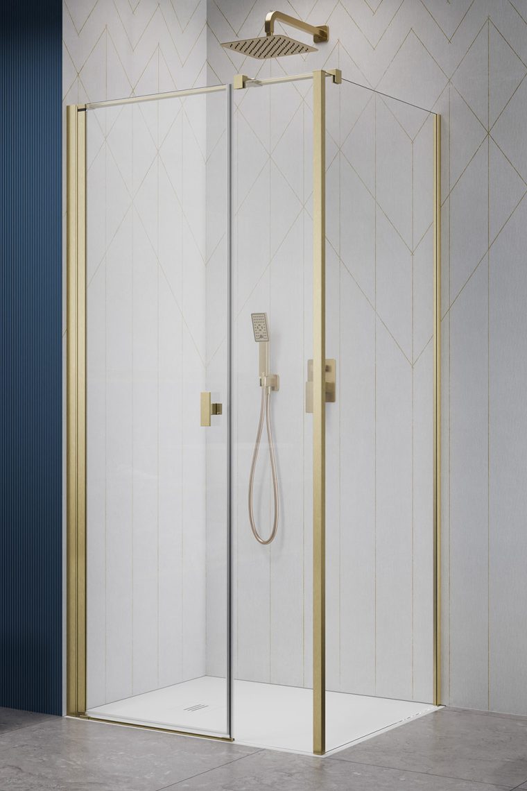 душевой уголок radaway nes brushed gold kds i 100x90 левый, стекла прозрачные, профиль брашированное золото
