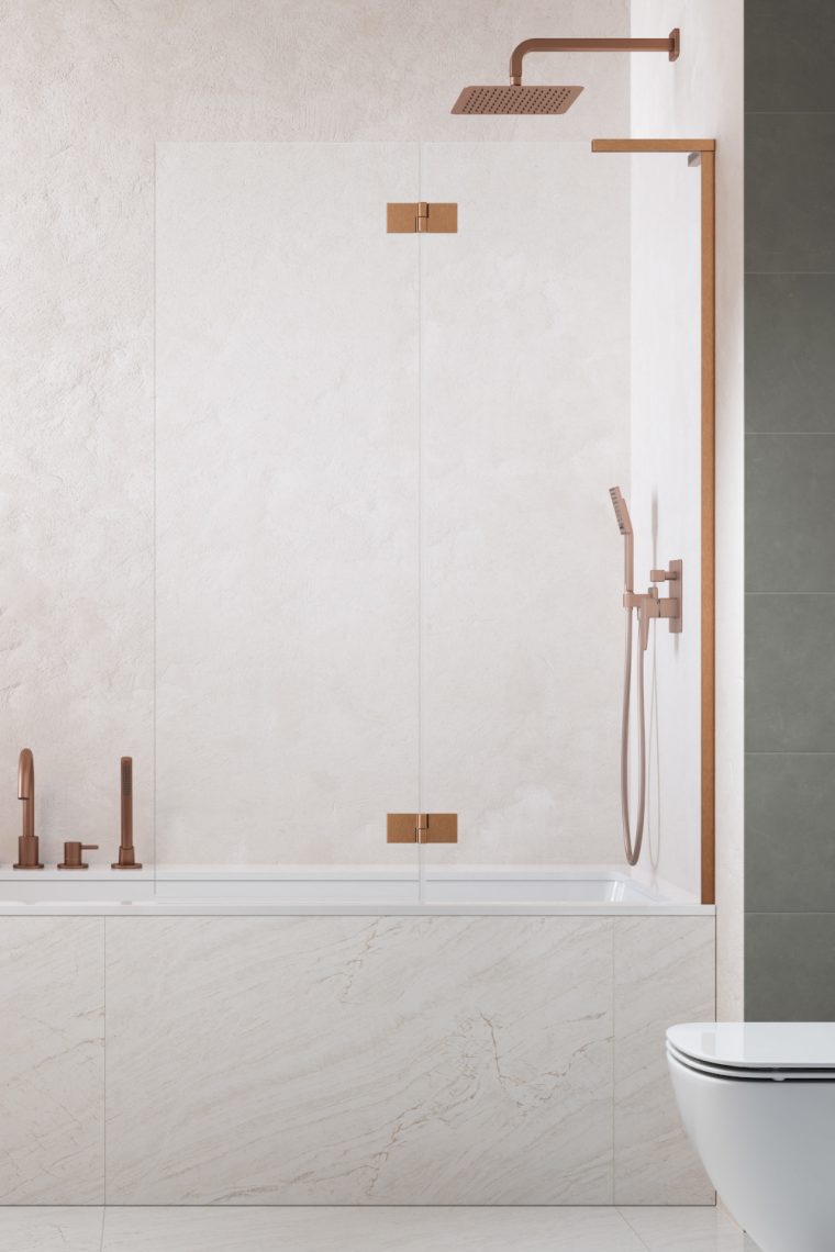шторка на ванну radaway essenza 8 sl brushed copper pnd ii 130x150 правая, стекла прозрачные, профиль брашированная медь