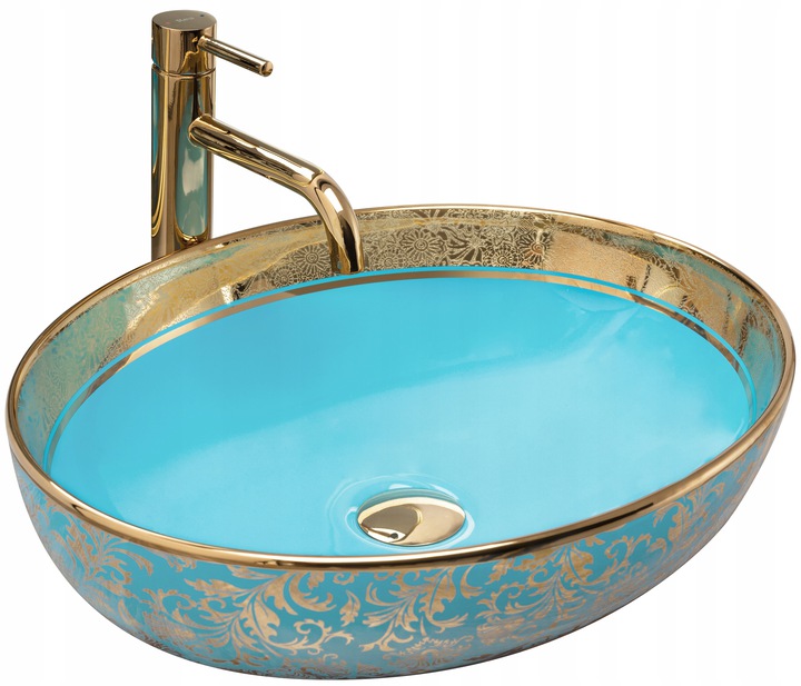 умывальник rea margot blue gold 52x40 синий океан/золото
