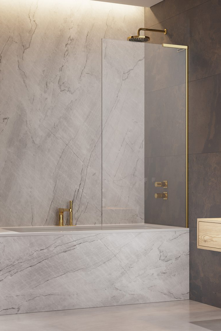 шторка на ванну radaway modo sl gold pnj ii 70x150 правый, стекла прозрачные, профиль золото