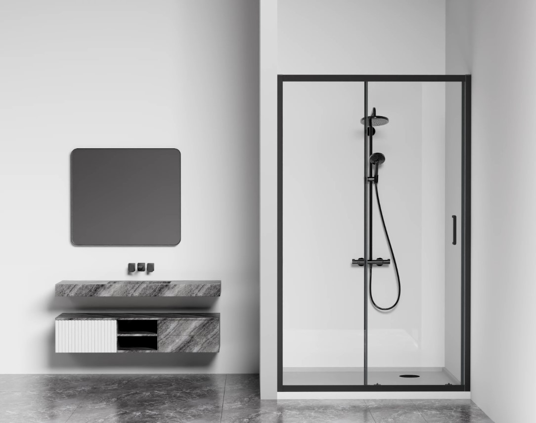 душевая дверь gooddoor cube wtw-110-c-b прозрачное стекло / профиль черный