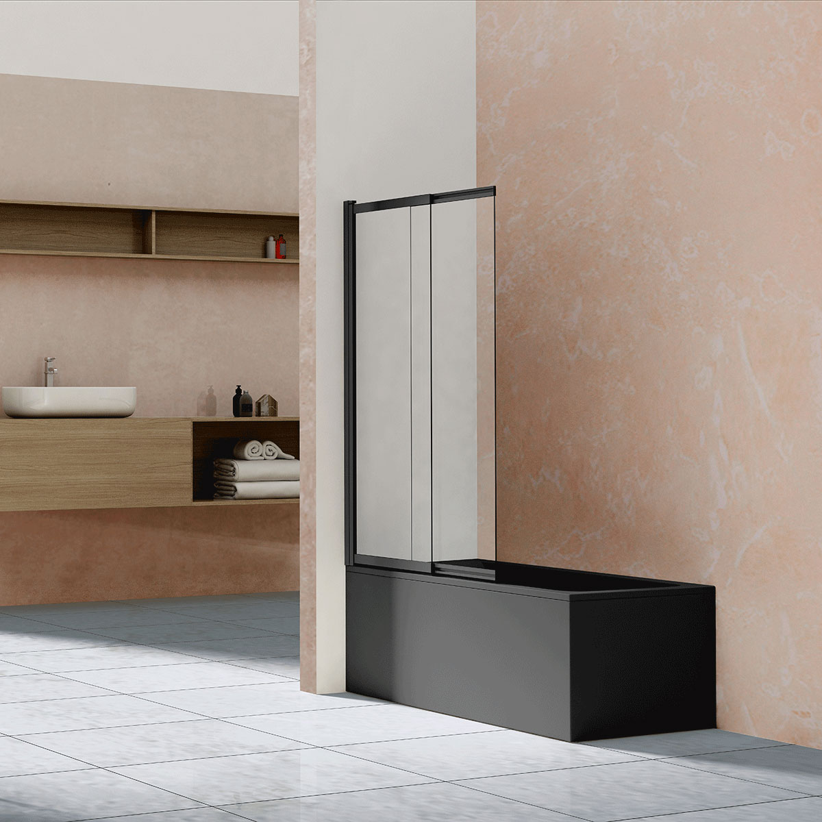 шторка для ванны vincea vsb-1e100clb 100x145 стекло прозрачное / профиль черный