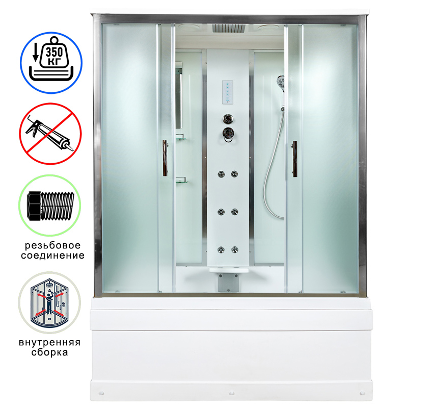 душевая кабина avacan em4517gm+el ava 170x90 с гидромассажем и электрикой, стекла матовые, профиль хром