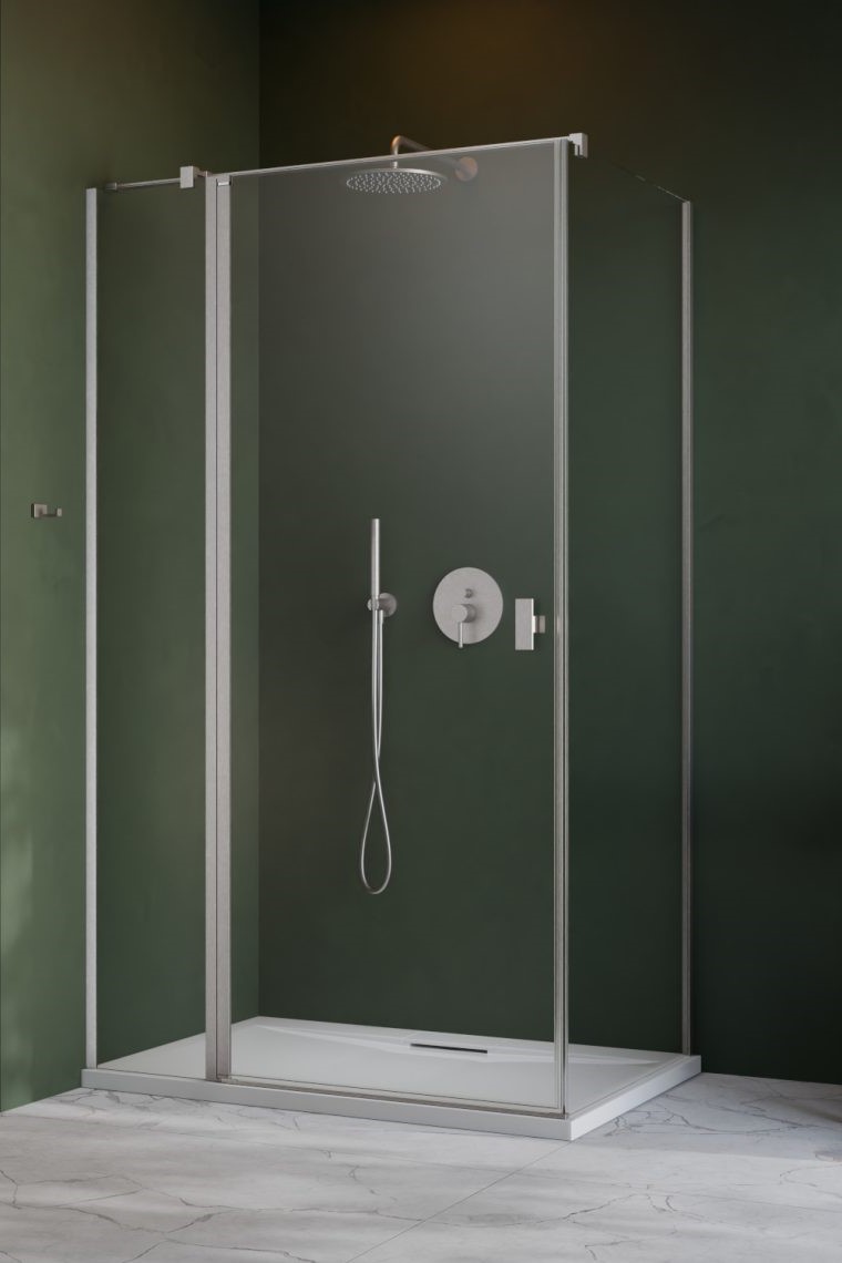 душевой уголок radaway nes brushed nickel kdj ii 120x100 левый, стекла прозрачные, профиль брашированный никель