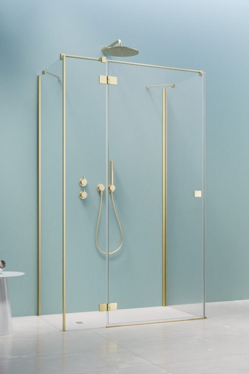душевой уголок radaway essenza 6 brushed light gold kdj+s 120x100 левый, стекла прозрачные, профиль брашированное светлое золото