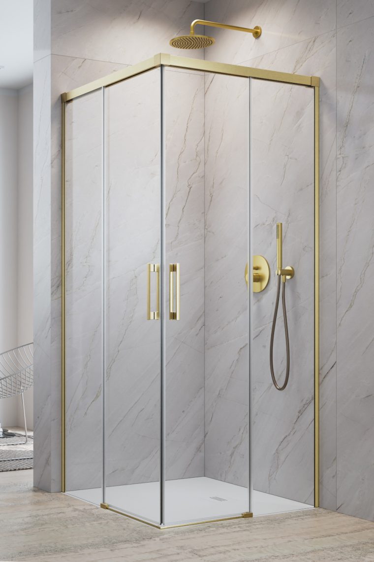 душевой уголок radaway idea brushed gold kdd 90x100 стекла прозрачные, профиль брашированное золото