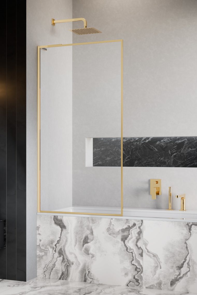 шторка на ванну radaway modo f sl gold pnj ii 50x151 левая, стекла прозрачные, профиль золото