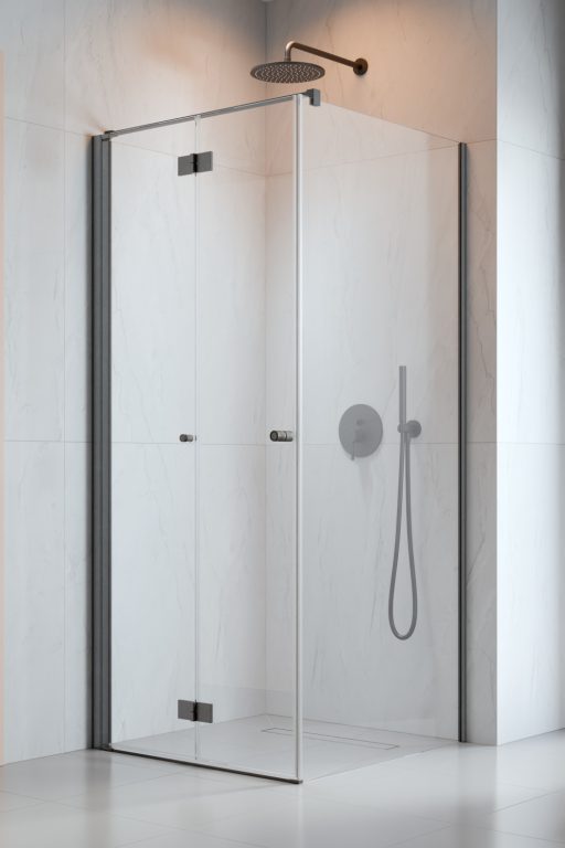 душевой уголок radaway nes brushed gunmetal kdj b 90x90 левый, стекла прозрачные, профиль брашированная оружейная сталь