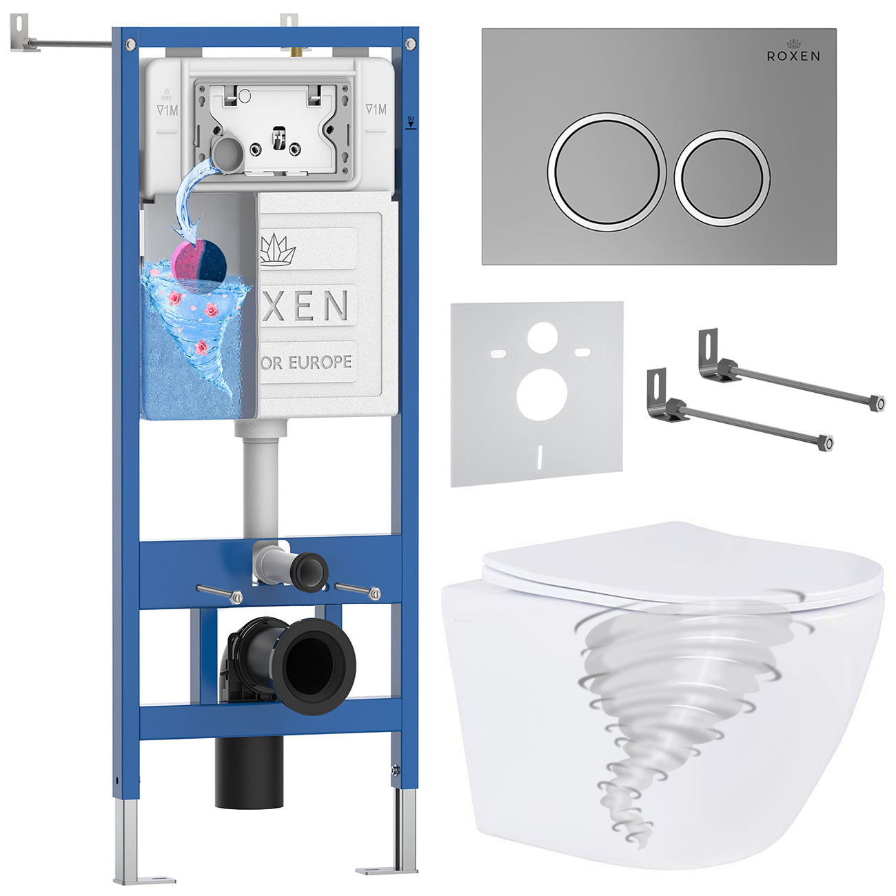 комплект инсталляции roxen 6 в 1 stounfix dual fresh 868427 клавиша хром матовый