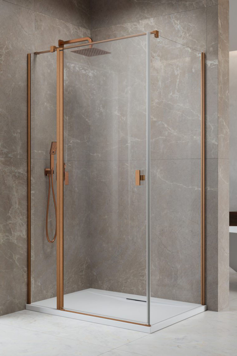 душевой уголок radaway nes brushed copper kdj ii 80x80 левый, стекла прозрачные, профиль брашированная медь