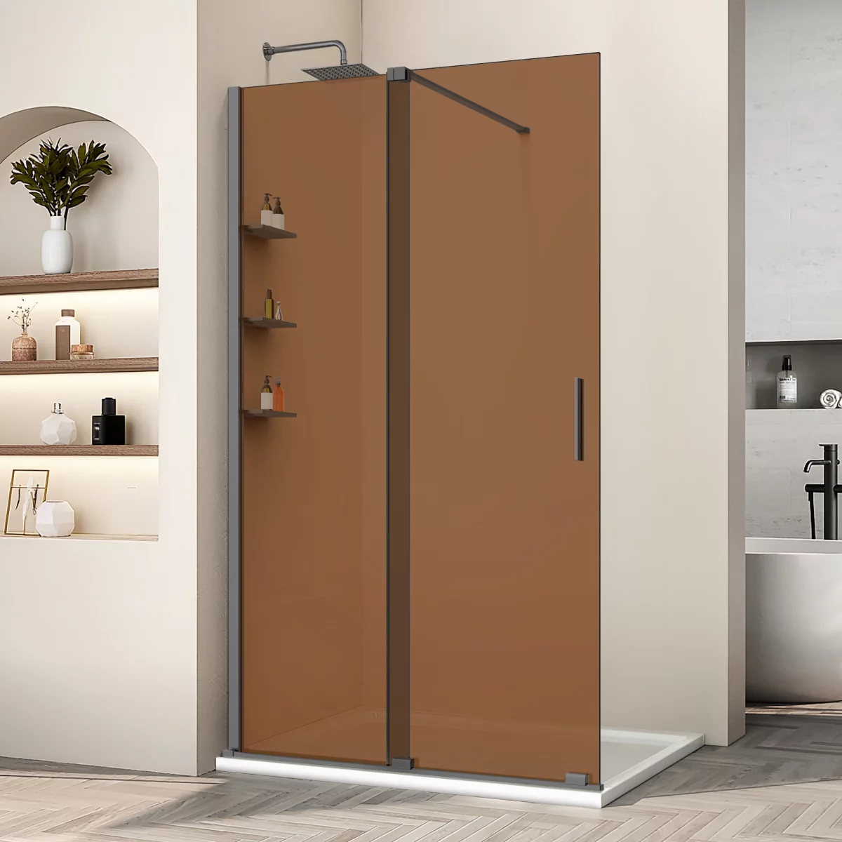 душевой уголок vincea walk-in vsw-1wsl120gsgm 120x200 стекло янтарь / профиль вороненая сталь