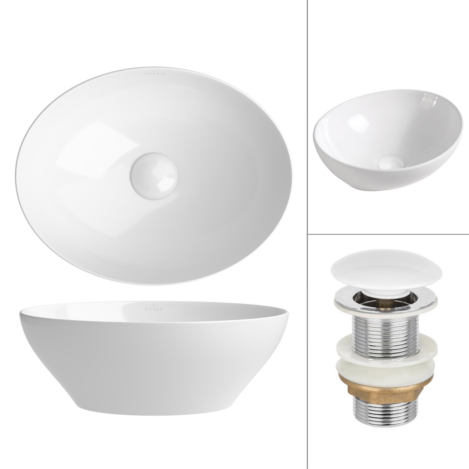 умывальник roxen bocar 570125 41,5x33,5 с донным клапаном pd01w белый