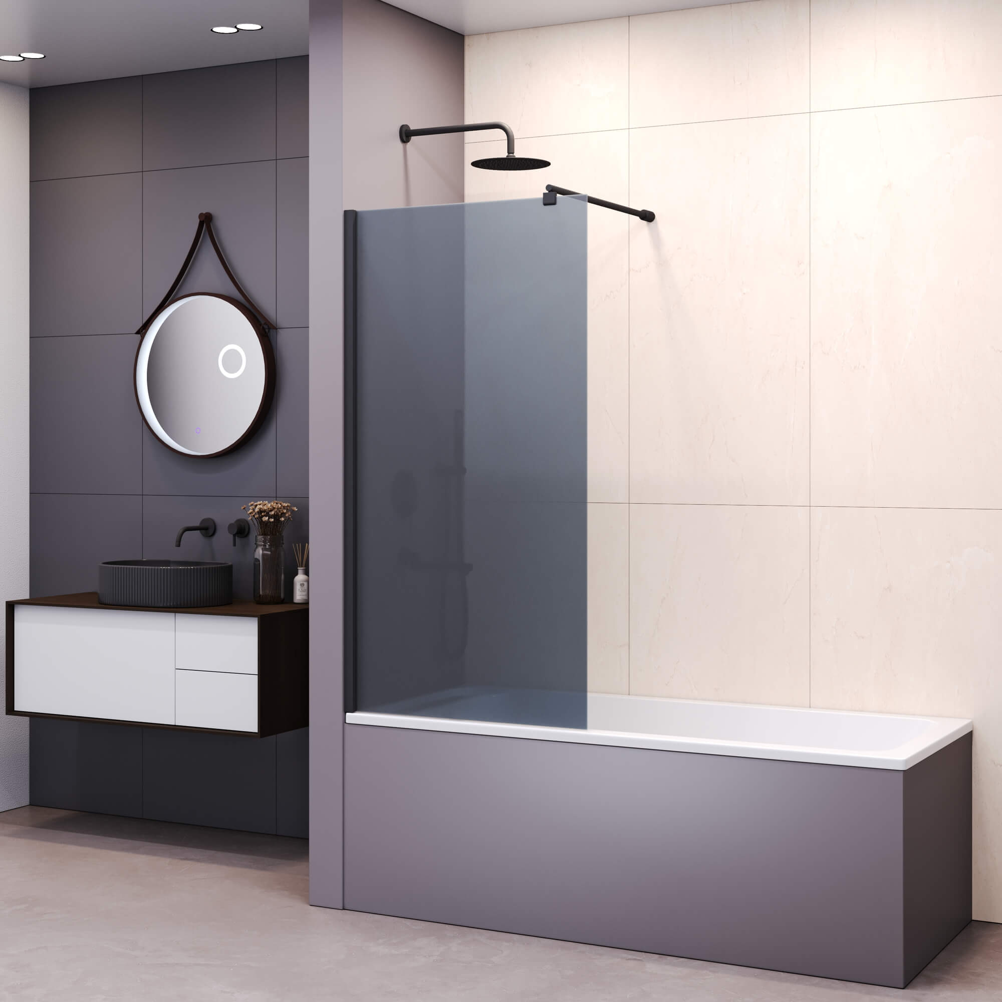 шторка на ванну rgw sc-051-b 80x150 стекла тонированные, профиль черный