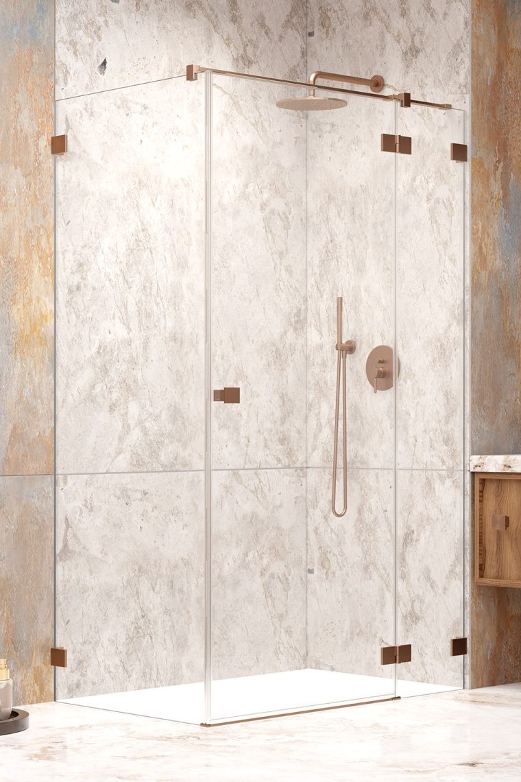 душевой уголок radaway essenza pro 8 brushed copper kdj 90x90 правый, стекла прозрачные, профиль брашированная медь