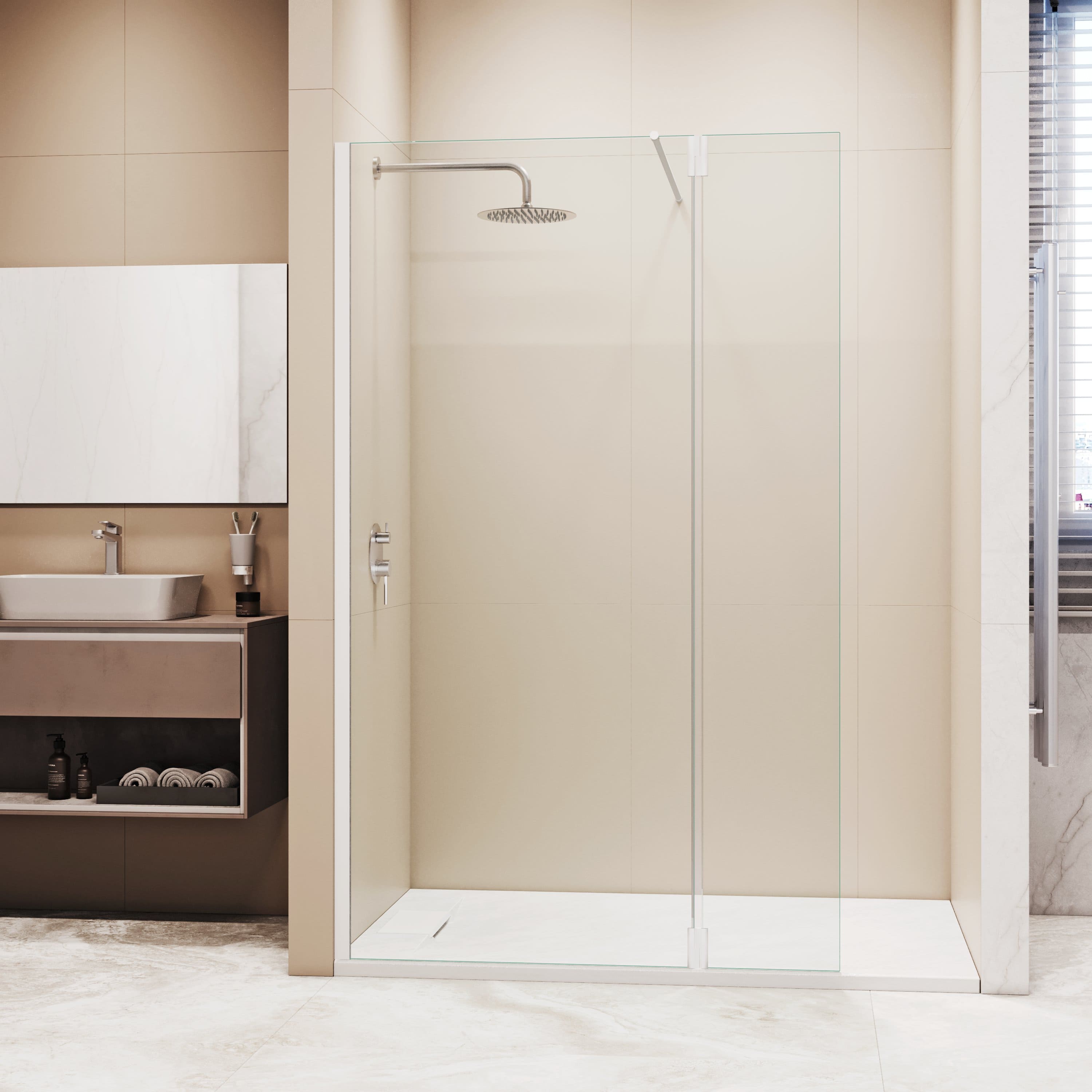 душевой уголок rgw walk in wa-050w (wa-002w + z-070w) 110x195 стекло прозрачное / профиль белый