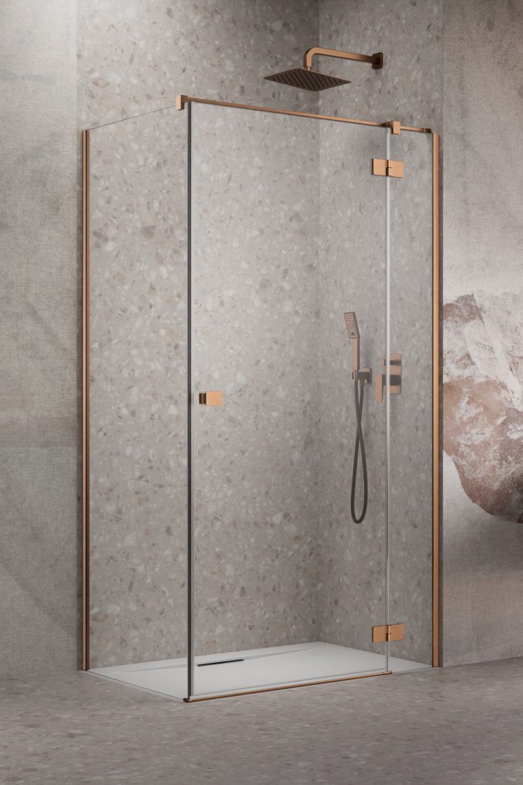 душевой уголок radaway essenza brushed copper kdj 100x80 правый, стекла прозрачные, профиль брашированная медь