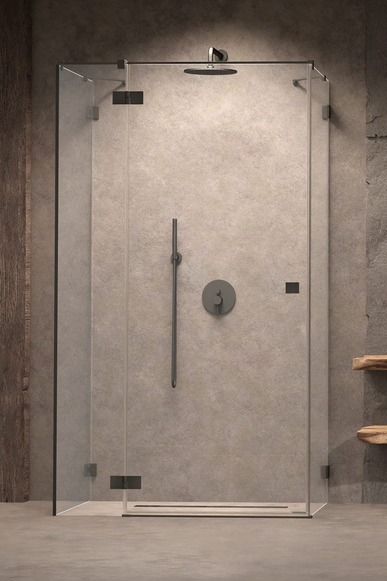 душевой уголок radaway essenza pro brushed gunmetal kdj+s 110x80 левый, стекла прозрачные, профиль брашированная оружейная сталь