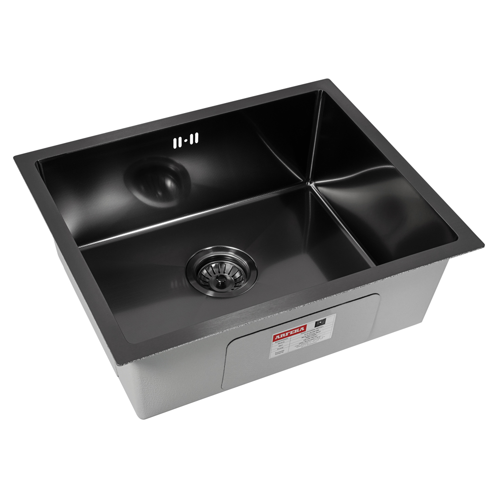 мойка кухонная arfeka eco ar 550x450 black pvd nano decor millet grains, черный
