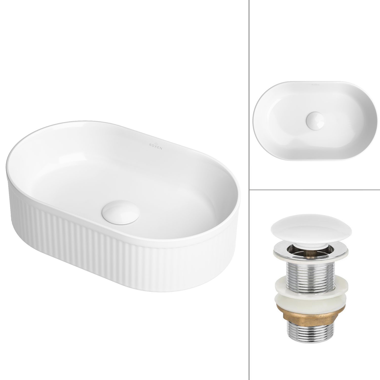умывальник roxen royal oval 570170 50x32 с донным клапаном pd01w белый