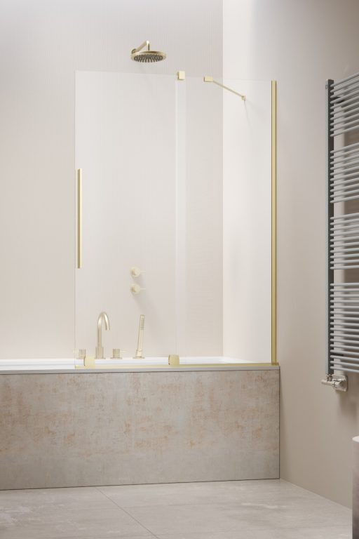душевая шторка radaway furo brushed light gold pnd ii 170x150 правая, стекла прозрачные, профиль брашированное светлое золото