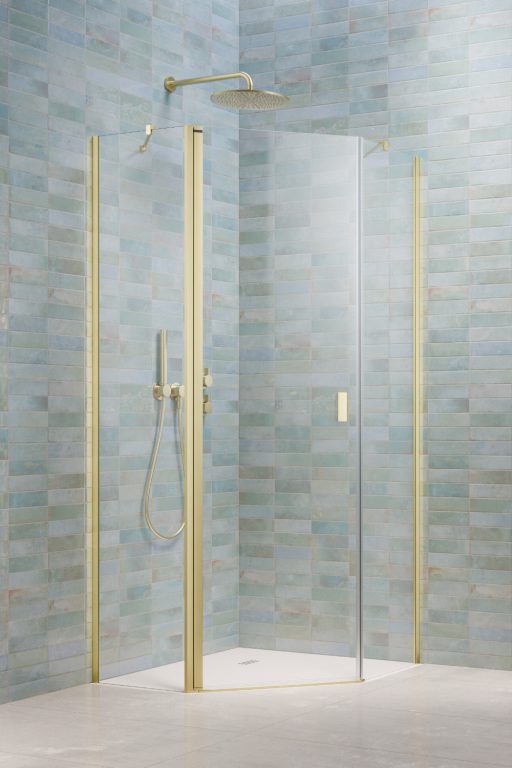 душевой уголок radaway nes 6 brushed light gold ptj 100x90 левый, стекла прозрачные, профиль брашированное светлое золото