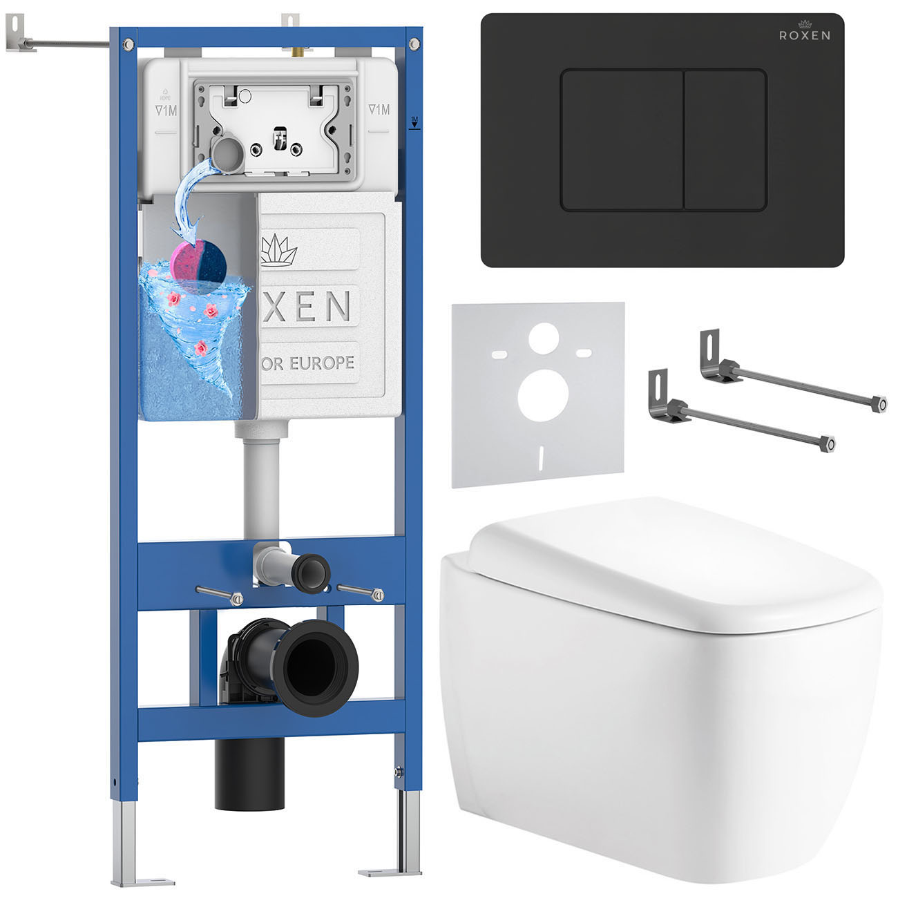 комплект инсталляции roxen 6 в 1 stounfix dual fresh 868521 клавиша черная