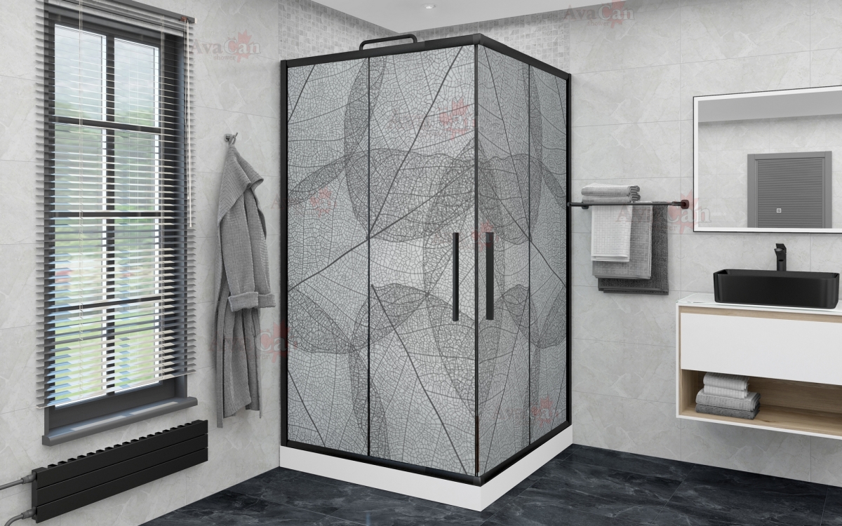 душевой уголок avacan kb 80-90 мт ava 80x80 стекла матовые с рисунком, профиль черный