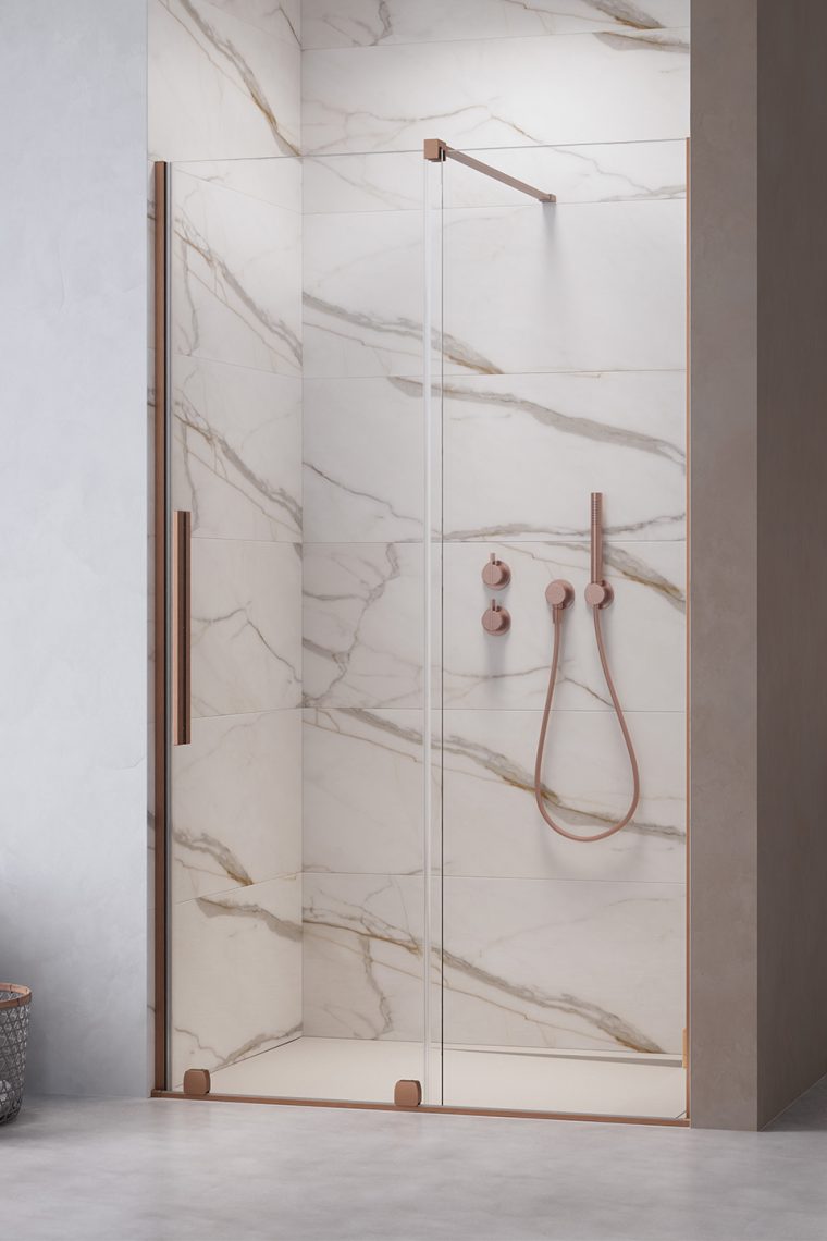 душевая дверь radaway furo brushed copper dwj r 130x200 стекла прозрачные, профиль брашированная медь