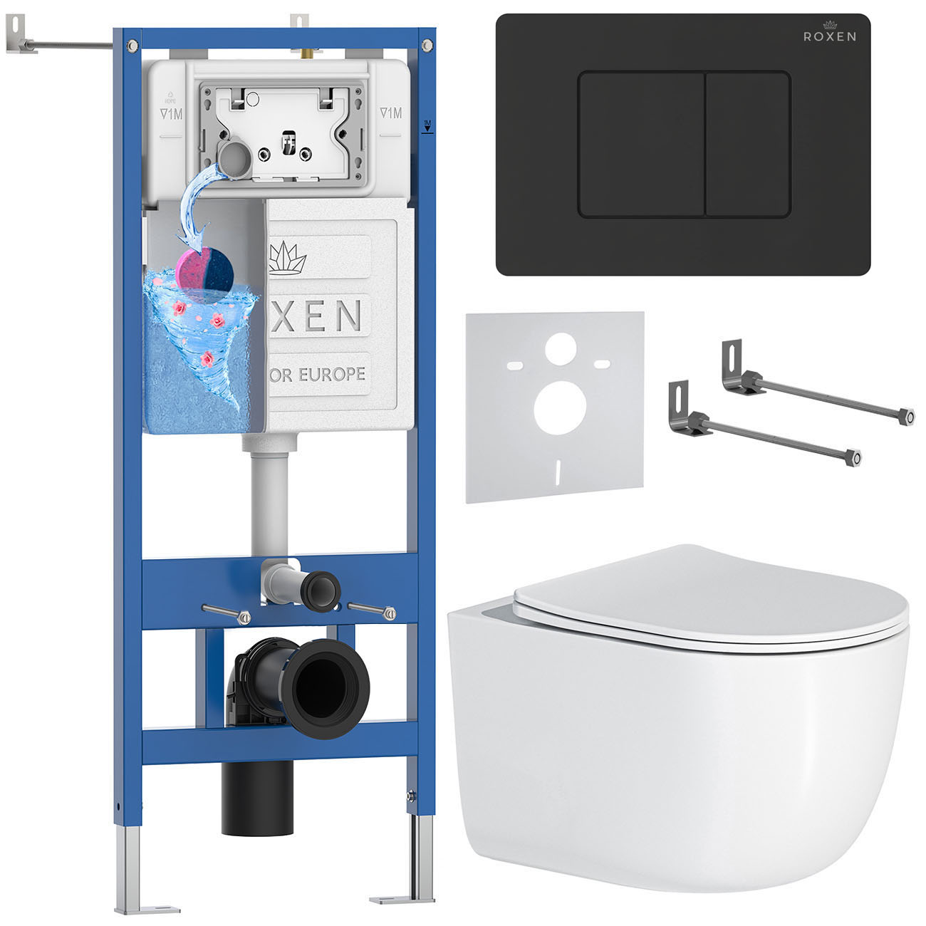 комплект инсталляции roxen 6 в 1 stounfix dual fresh 868502 клавиша черная