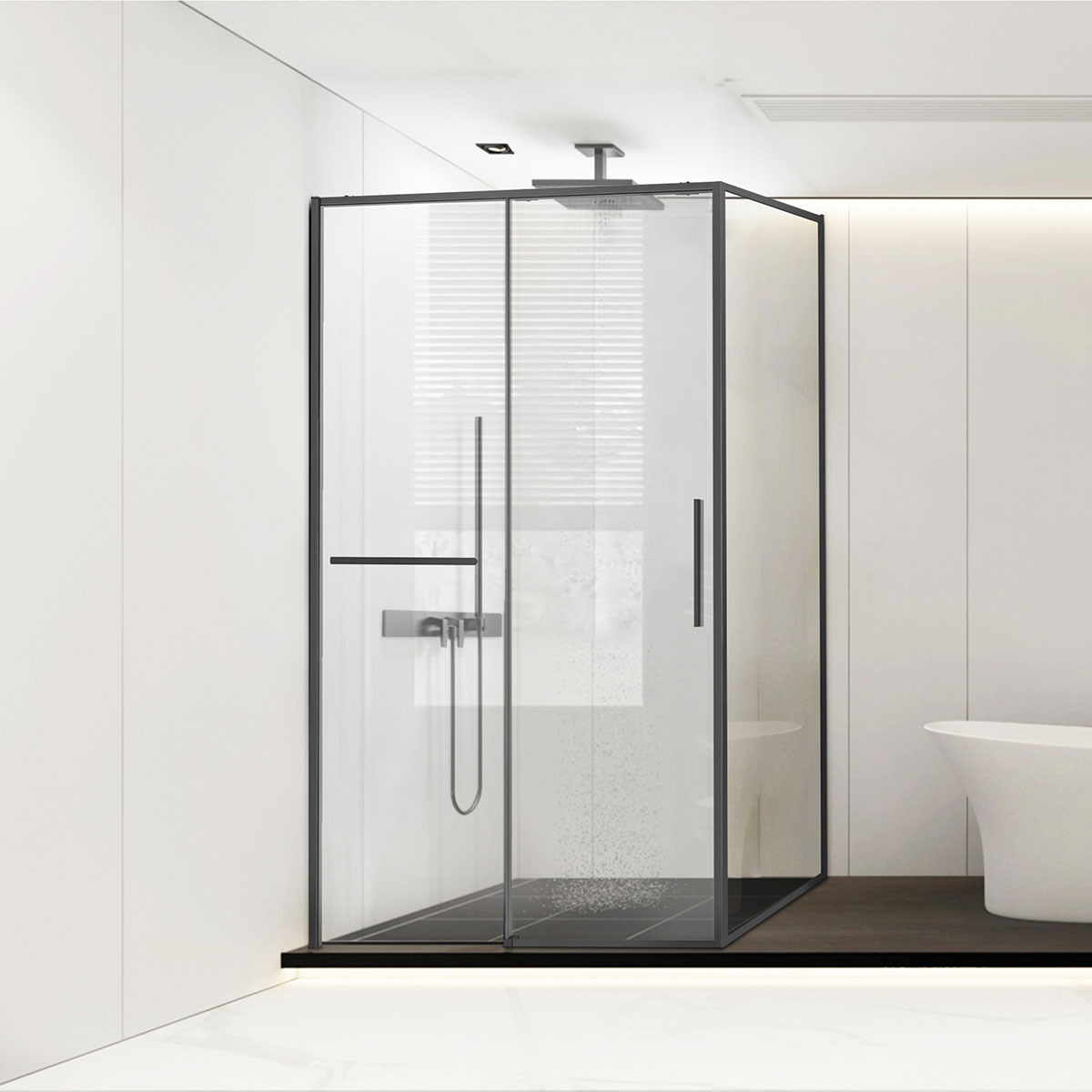 душевой уголок vincea slim soft vsr-1ss8014clgm 140x80 стекла прозрачные, профиль графит