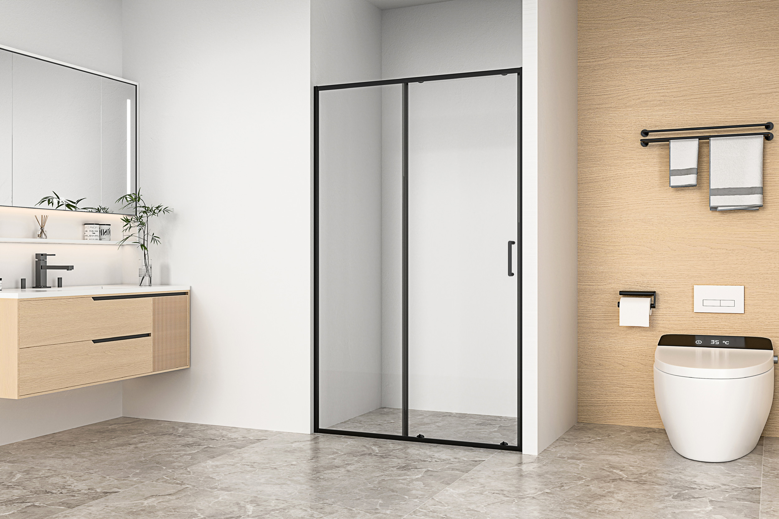 душевая дверь gooddoor lite wtw-140-c-b 140x190 прозрачное стекло / профиль черный