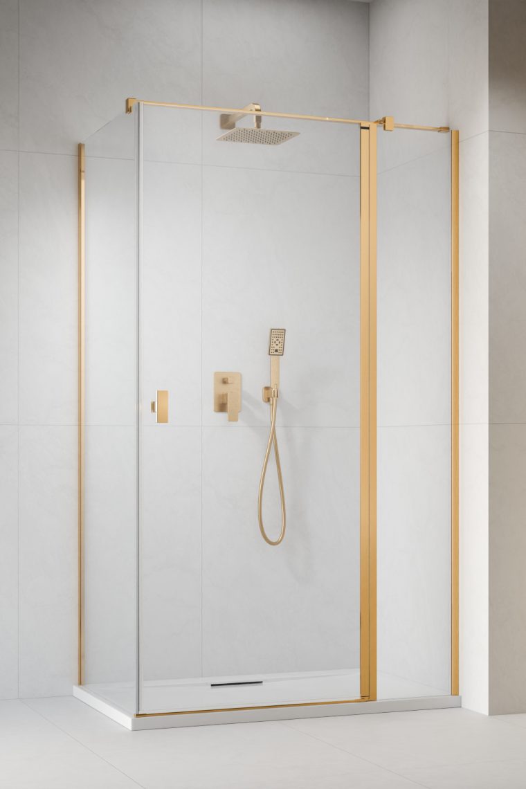 душевой уголок radaway nes gold kdj ii 80x70 правый, стекла прозрачные, профиль золото