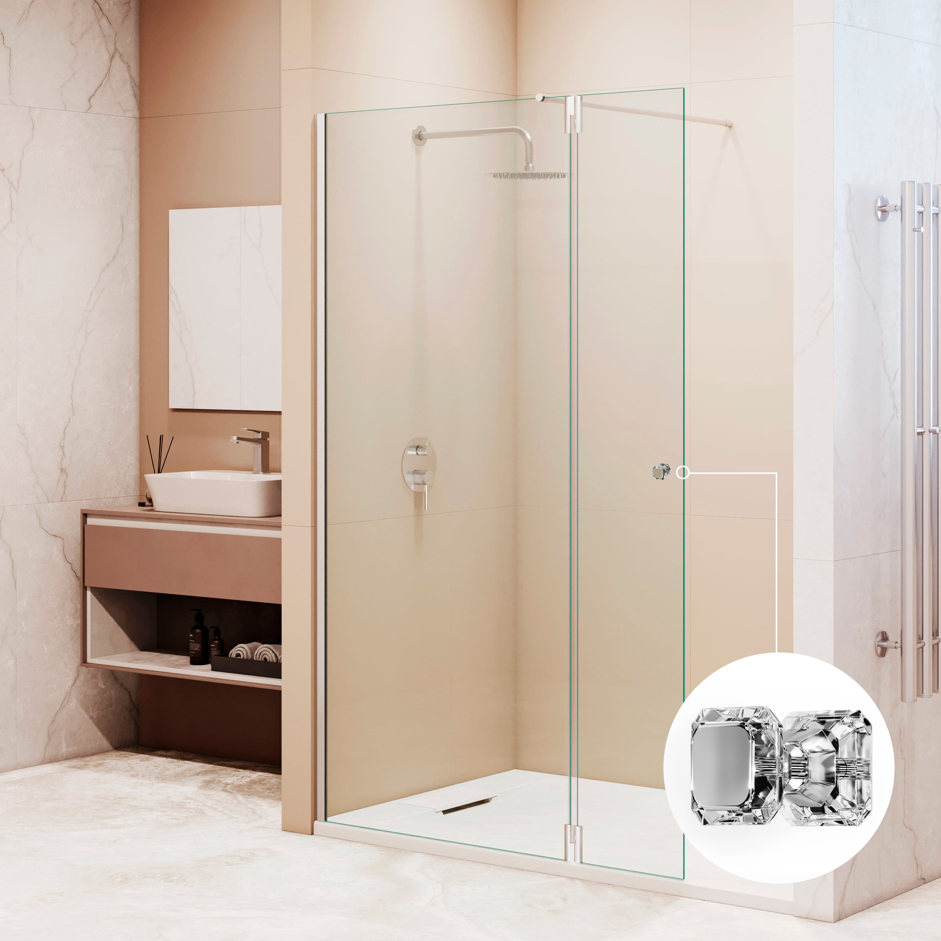 душевой уголок rgw walk in wa-054 (wa-010 + z-072) 100x195 стекло прозрачное / профиль хром