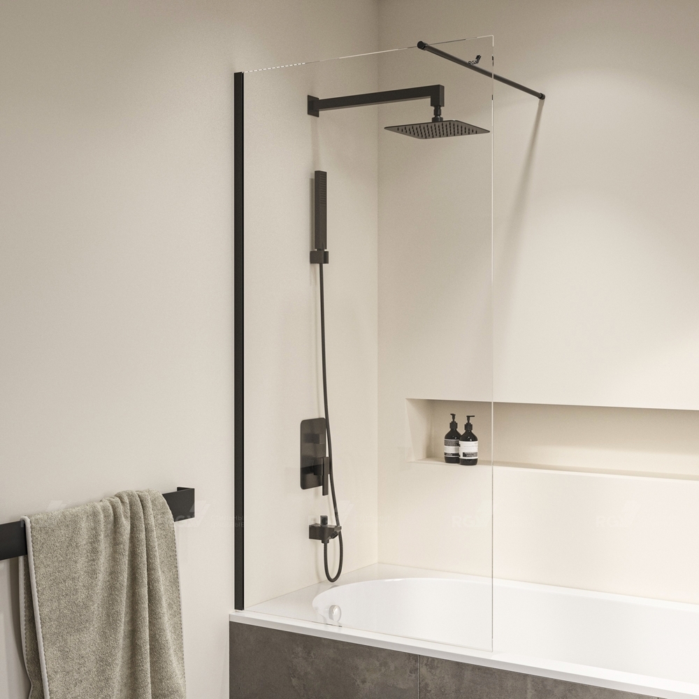 душевая шторка rgw sc-050b 80x150 стекла прозрачные. профиль черный