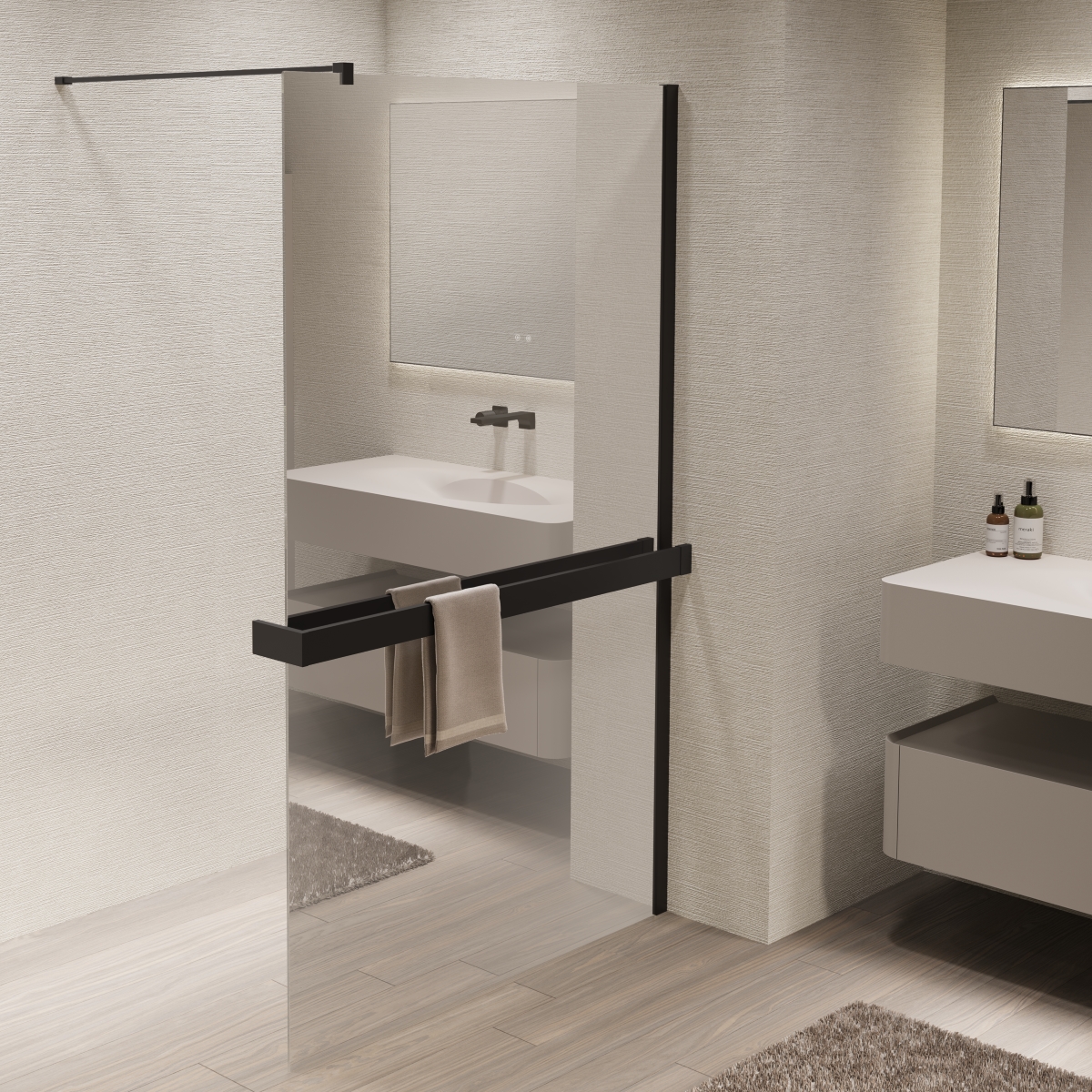 душевой уголок vincea walk-in 90x200 стекла зеркальные, профиль матовый черный