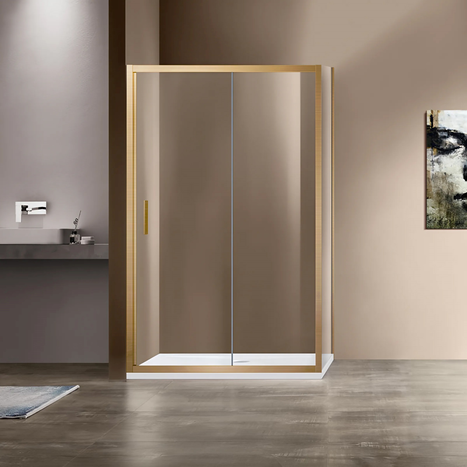 душевой уголок vincea garda vsr-1g8013clg 130x80 стекла прозрачные, профиль брашированное золото