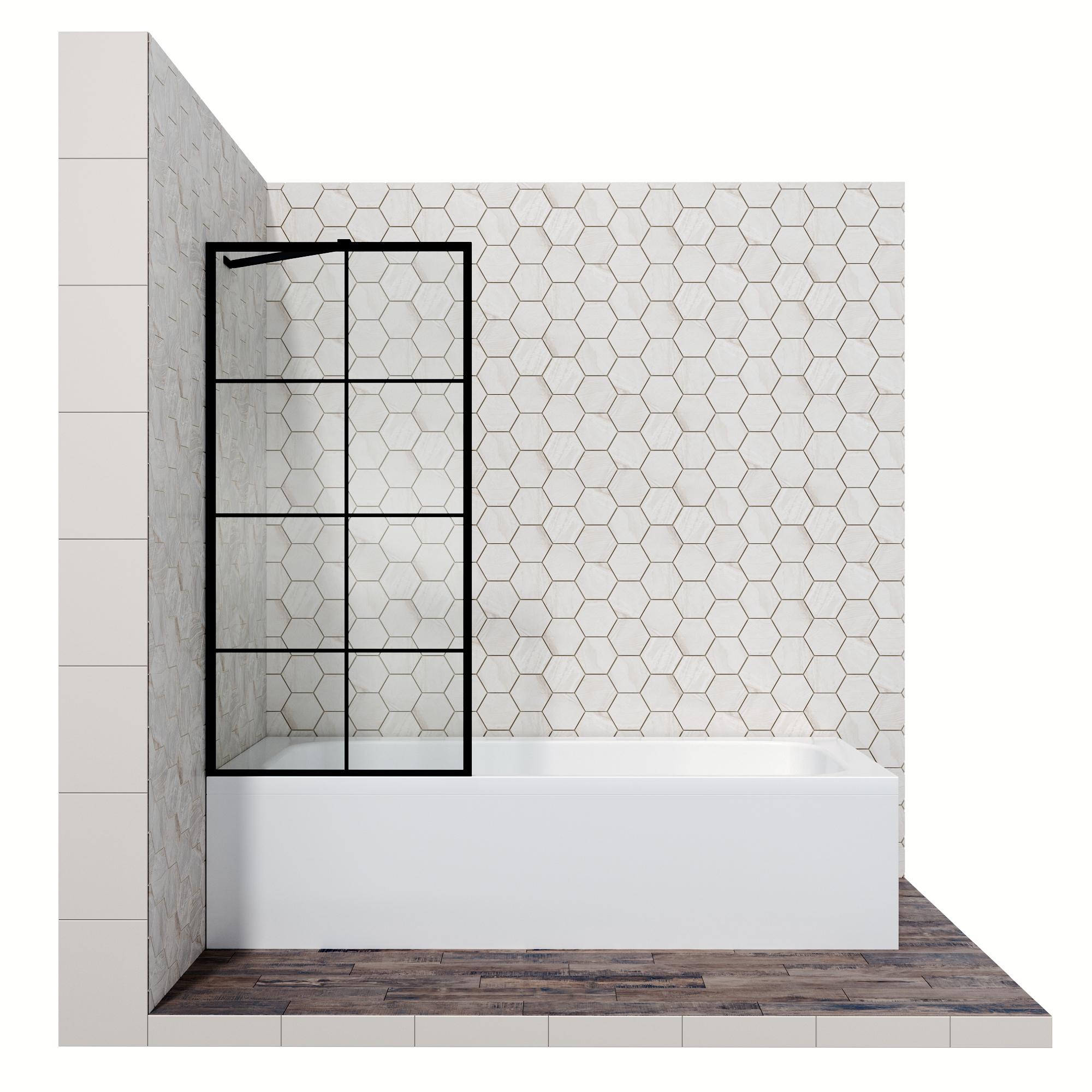 душевая шторка ambassador bath screens 16041209 80x140 с неподвижной дверью (прозрачное стекло с рисунком / профиль черный матовый)