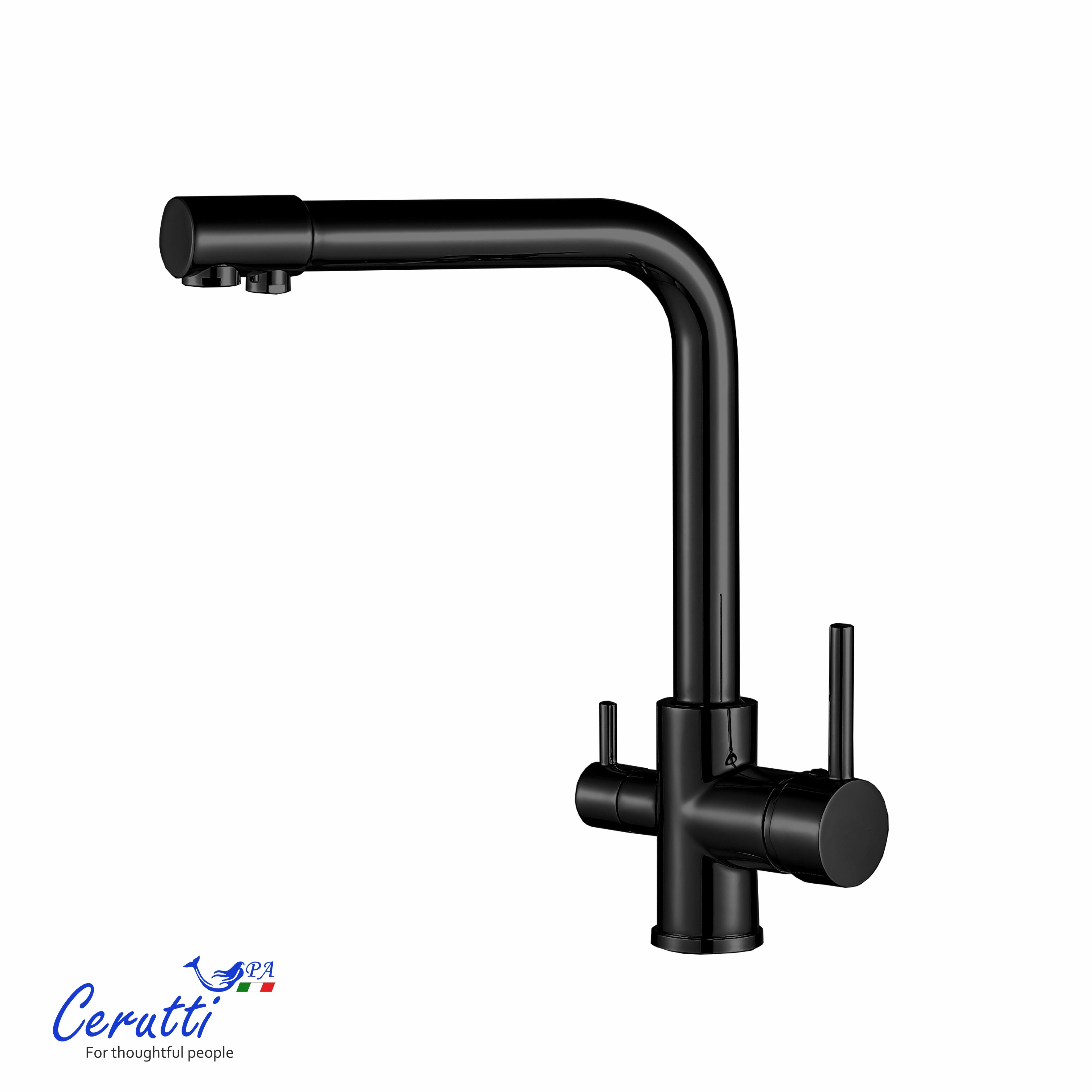 смеситель для кухни ceruttispa laura b ct12125 с выходом для фильтрованной воды, черный матовый