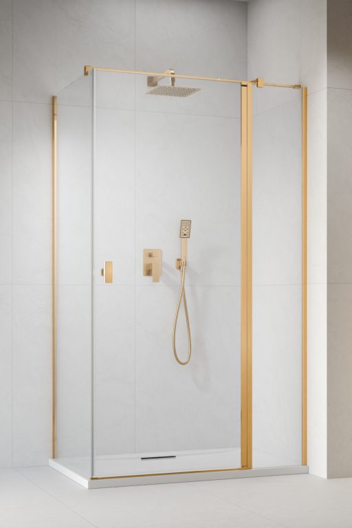 душевой уголок radaway nes gold kdj ii 110x80 правый, стекла прозрачные, профиль золото
