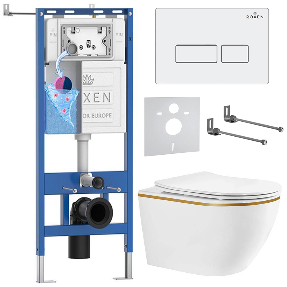 комплект инсталляции roxen 6 в 1 710200 с клавишей смыва caspia 410280w белый и унитазом antares tornado 530205-01gb-l