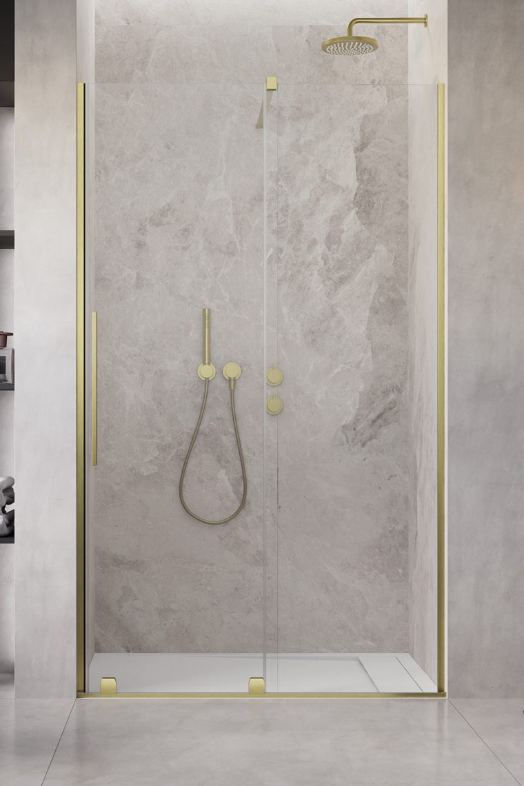 душевая дверь radaway furo brushed gold dwj r 130x200 стекла прозрачные, профиль брашированное золото
