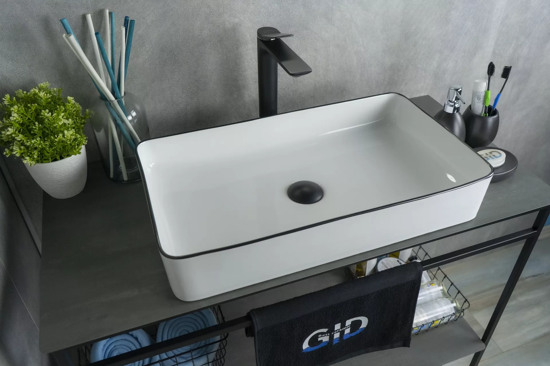 умывальник накладной gid nc9399 60x34 черный/белый