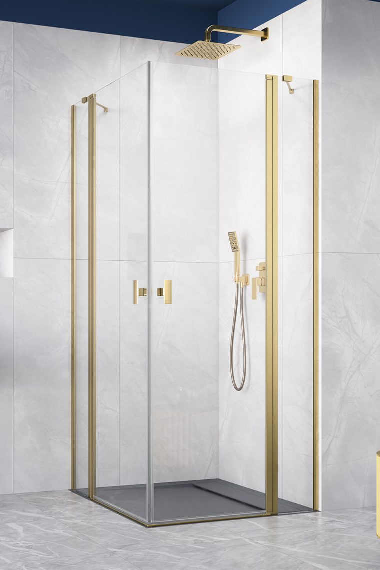 душевой уголок radaway nes brushed gold kdd ii 100x80 стекла прозрачные, профиль брашированное золото