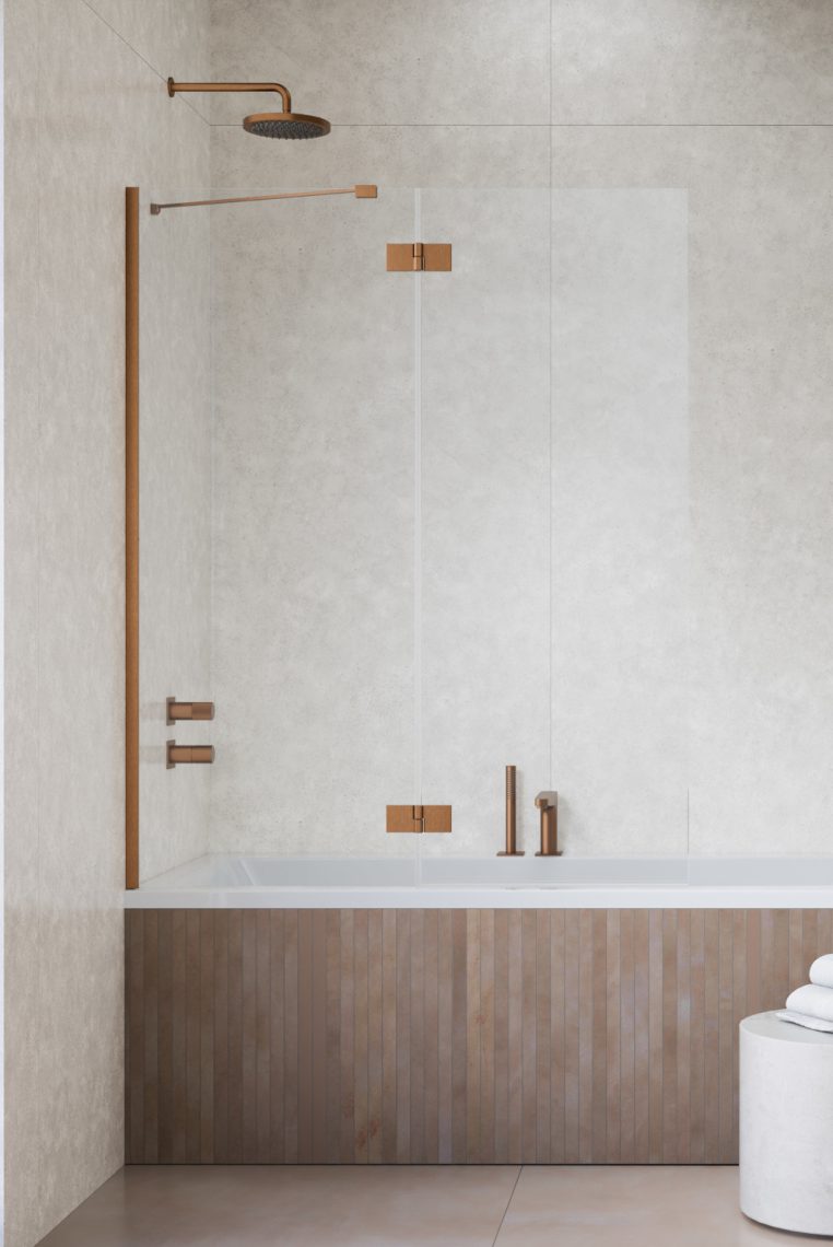 шторка на ванну radaway essenza brushed copper pnd ii 110x150 левая, стекла прозрачные, профиль брашированная медь