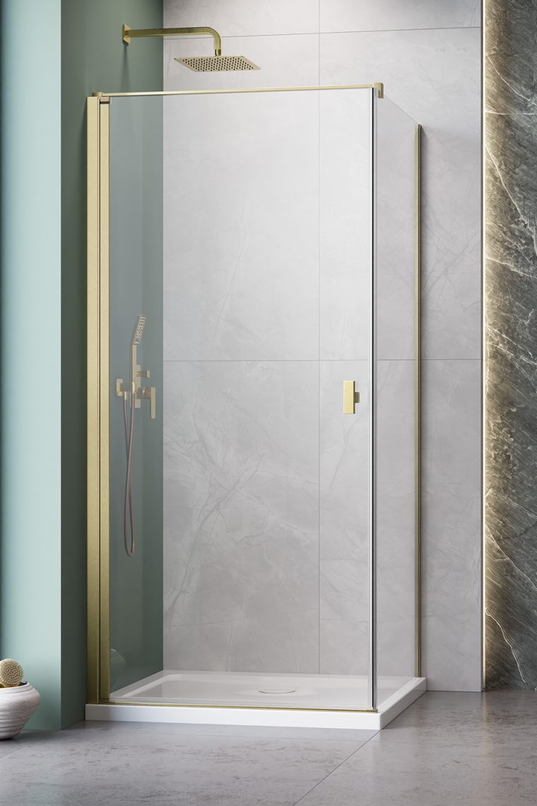 душевой уголок radaway nes brushed gold kdj i 100x70 левый, стекла прозрачные, профиль брашированное золото