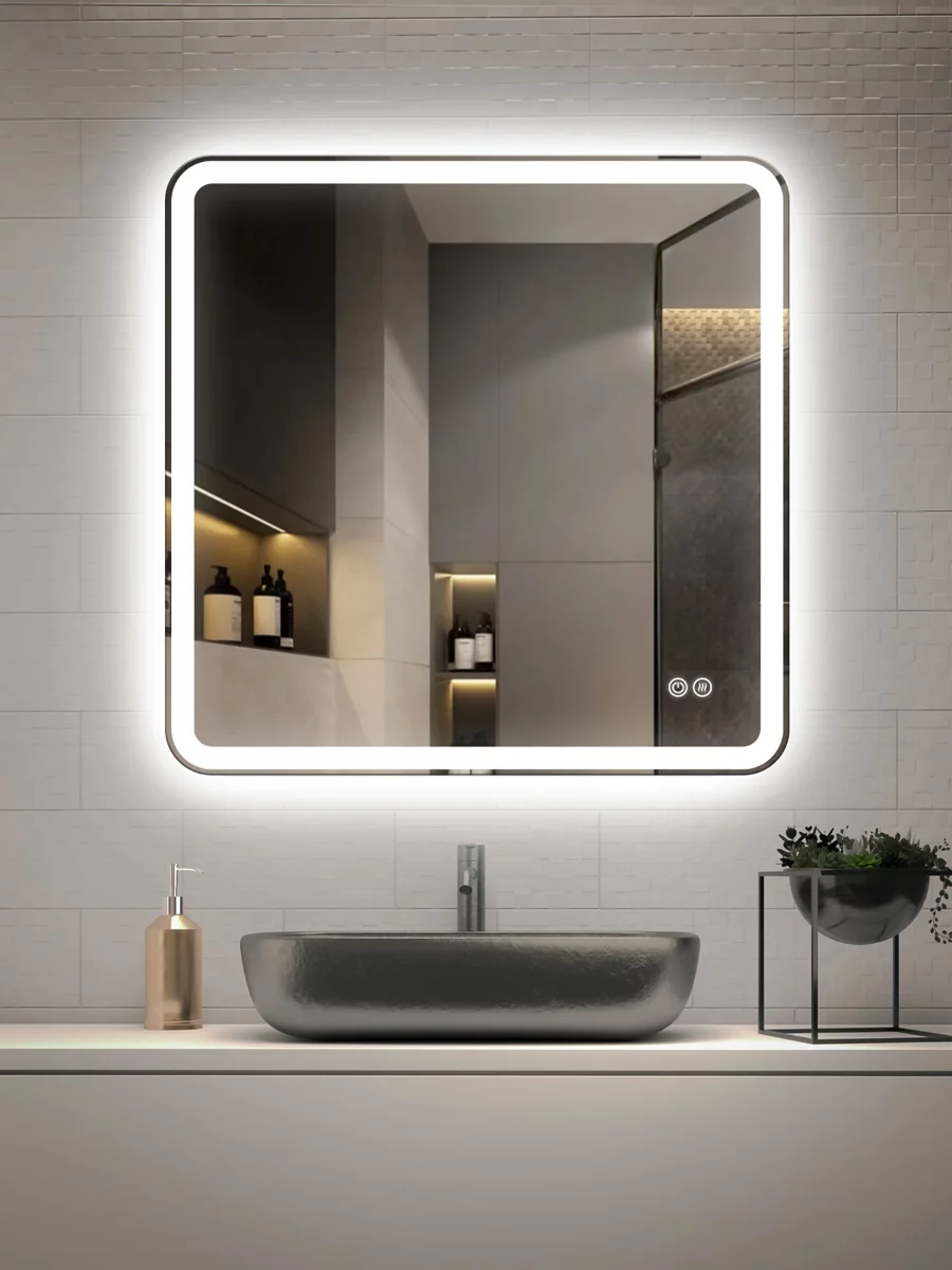 зеркало vincea led vlm-3vc7007-2 70x70 с led подсветкой и антизапотеванием